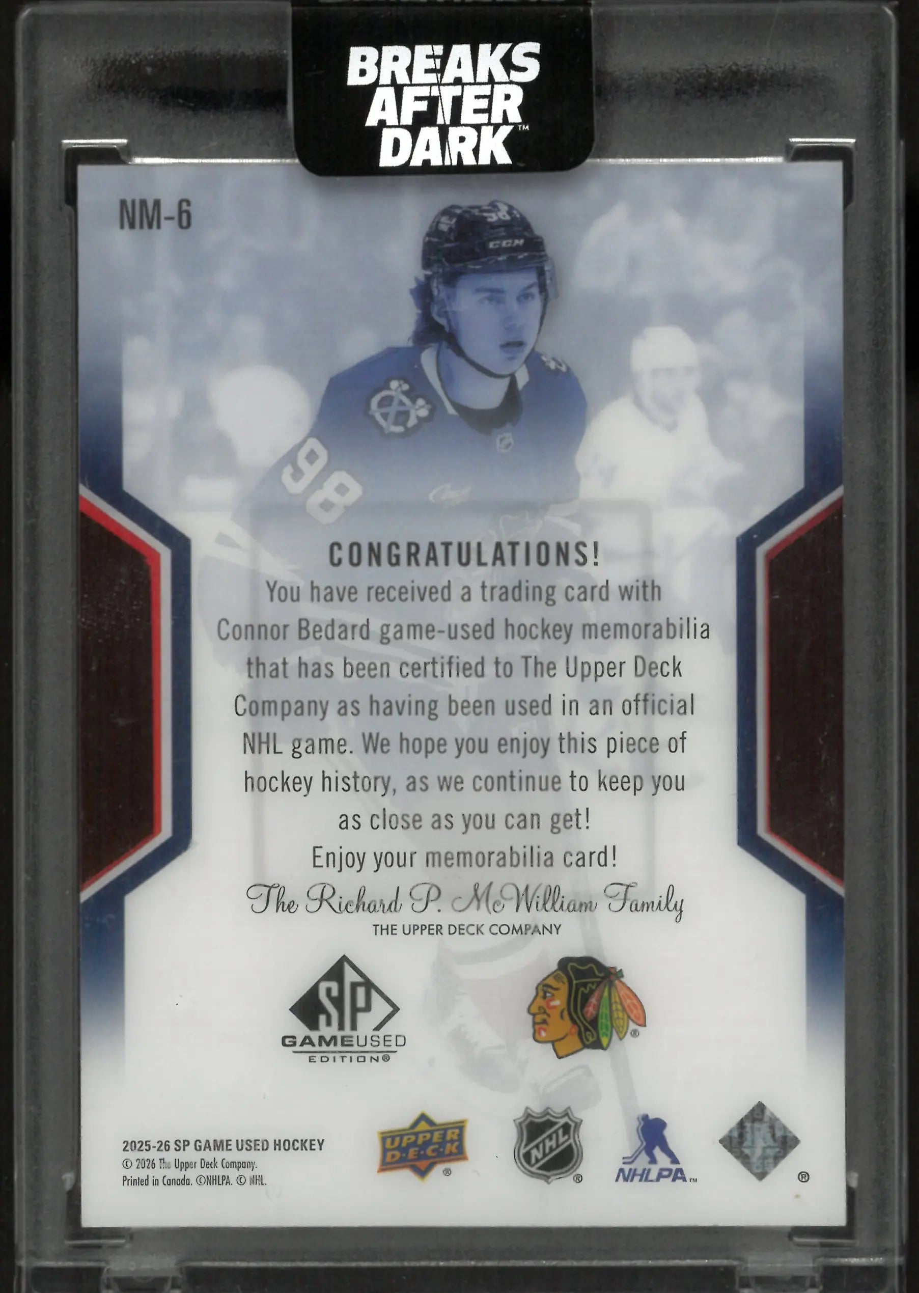 2025-26 Upper Deck SP Game Used NHL Masters Connor Bedard /98 