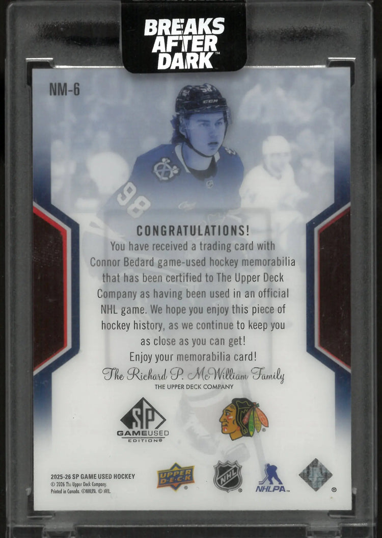 2025-26 Upper Deck SP Game Used NHL Masters Connor Bedard /98 