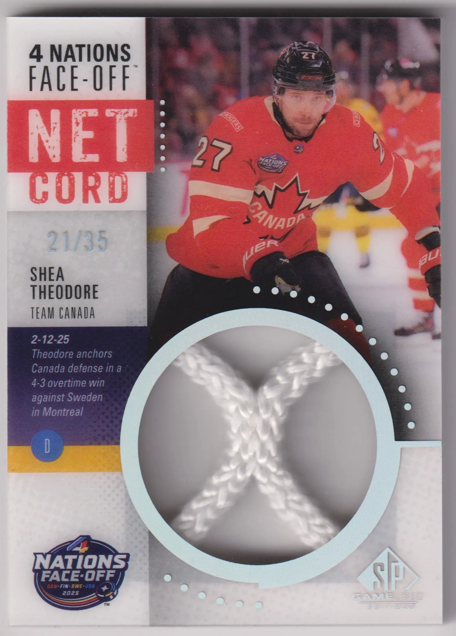 2025-26 Upper Deck SP Game Used Net Cord Shea Theodore /35 