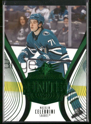 2025-26 Upper Deck SPx Hockey Emerald Green Finite Macklin Celebrini /199 