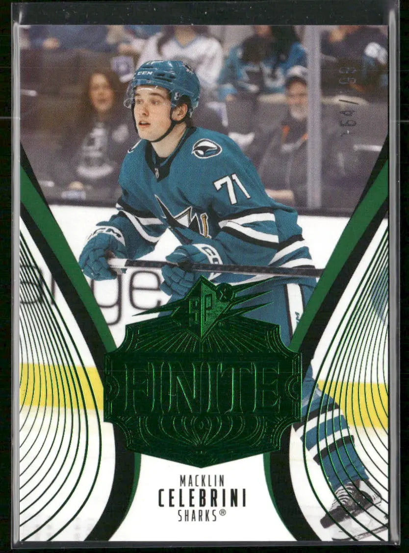 2025-26 Upper Deck SPx Hockey Emerald Green Finite Macklin Celebrini /199 
