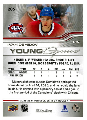 2025-26 Upper Deck Series 1 Hockey Rookie Young Guns Ivan Demidov RC 