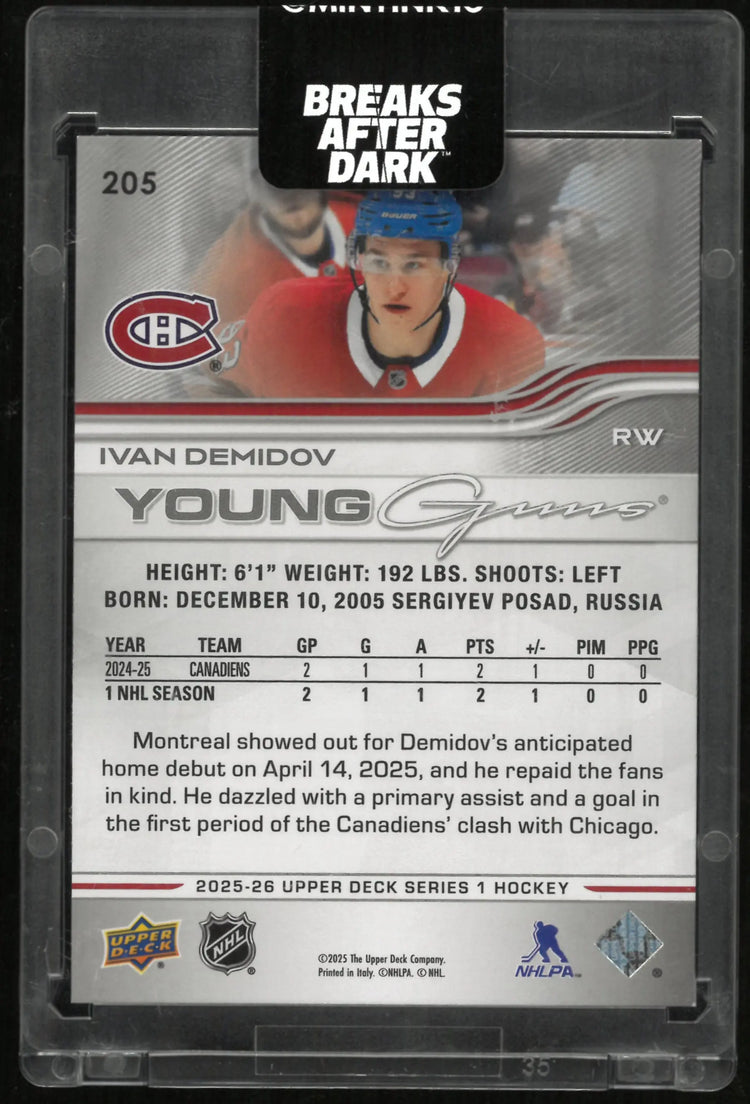 2025-26 Upper Deck Series 1 Ivan Demidov Young Guns Rookie RC 