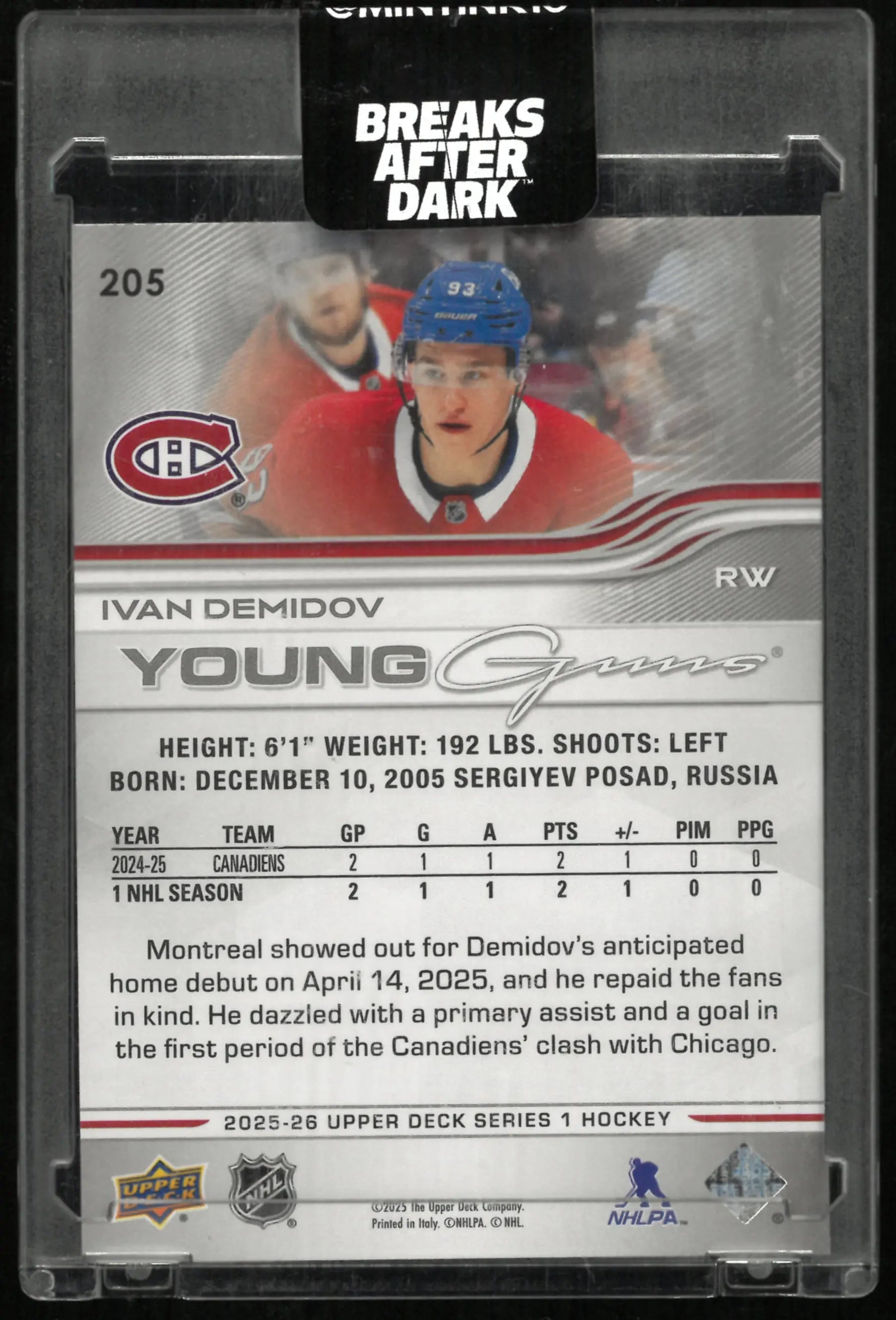 2025-26 Upper Deck Series 1 Ivan Demidov Young Guns Rookie RC 