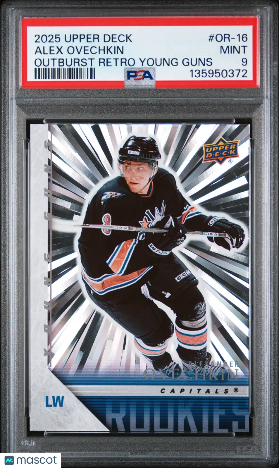 2025-26 Upper Deck Series 1 Silver Outburst Retro Young Guns Alex Ovechkin PSA 9 