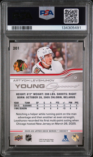 2025-26 Upper Deck Series 1 Young Guns RC Artyom Levshunov #201 PSA 10 