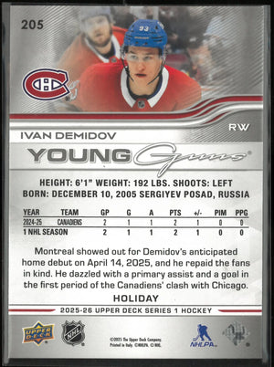 2025-26 Upper Deck Series 1 Young Guns Rookie Ivan Demidov Holiday RC 