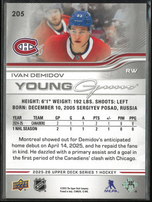 2025-26 Upper Deck Series 1 Young Guns Rookie Ivan Demidov RC 