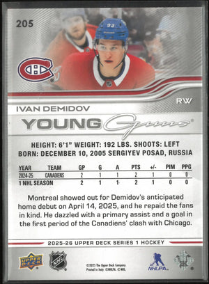 2025-26 Upper Deck Series 1 Young Guns Rookie Ivan Demidov RC 