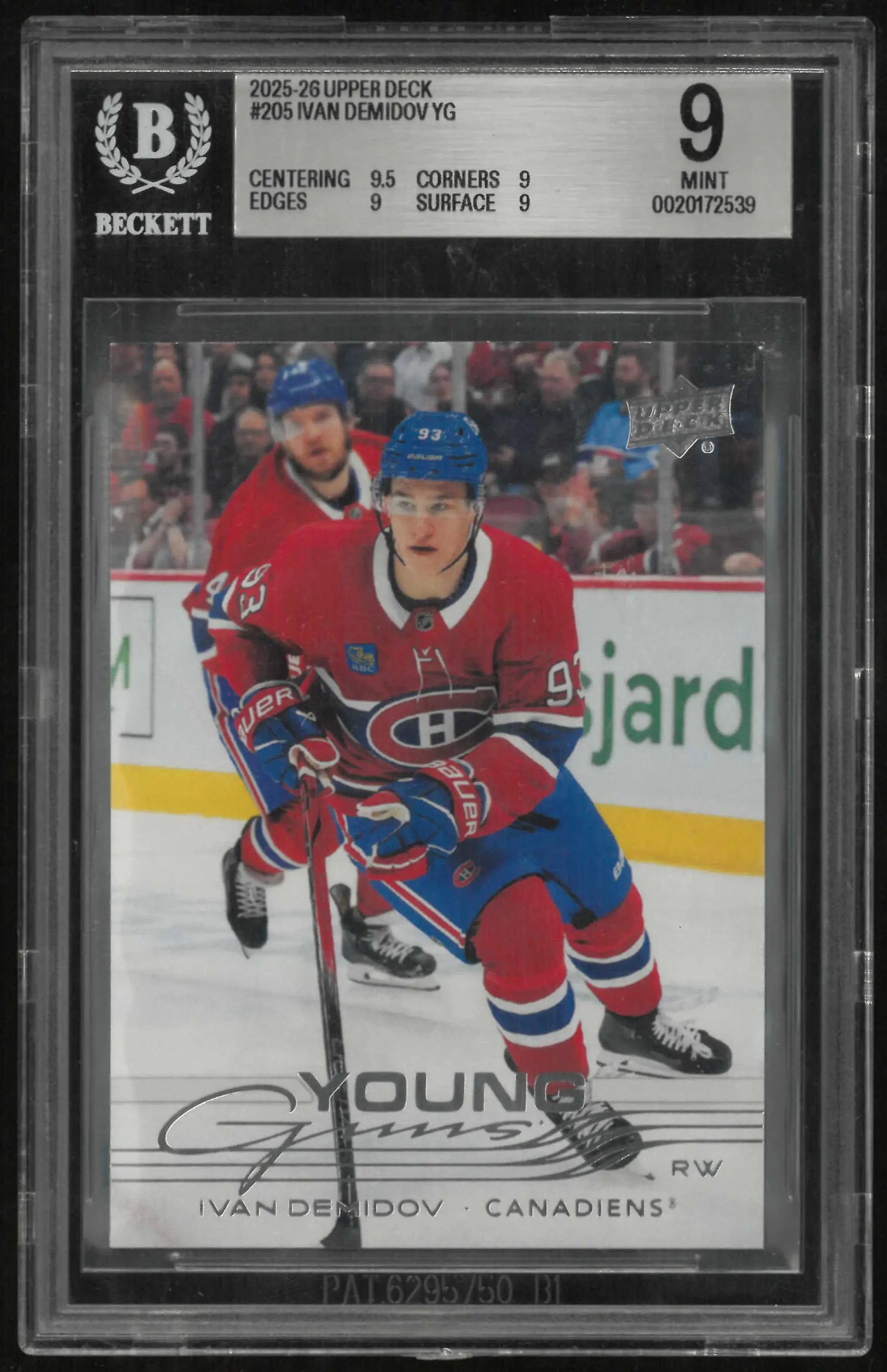 2025-26 Upper Deck Series 1 Young Guns Rookie Ivan Demidov RC BGS 9 
