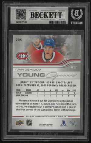 2025-26 Upper Deck Series 1 Young Guns Rookie Ivan Demidov RC BGS 9 