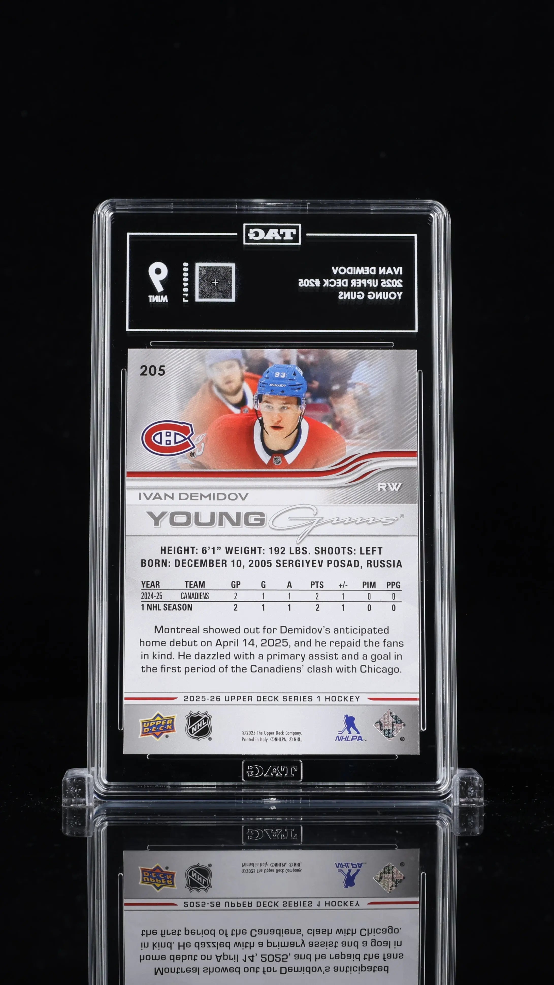 2025-26 Upper Deck Series 1 Young guns Rookie Ivan Demidov RC TAG 9 