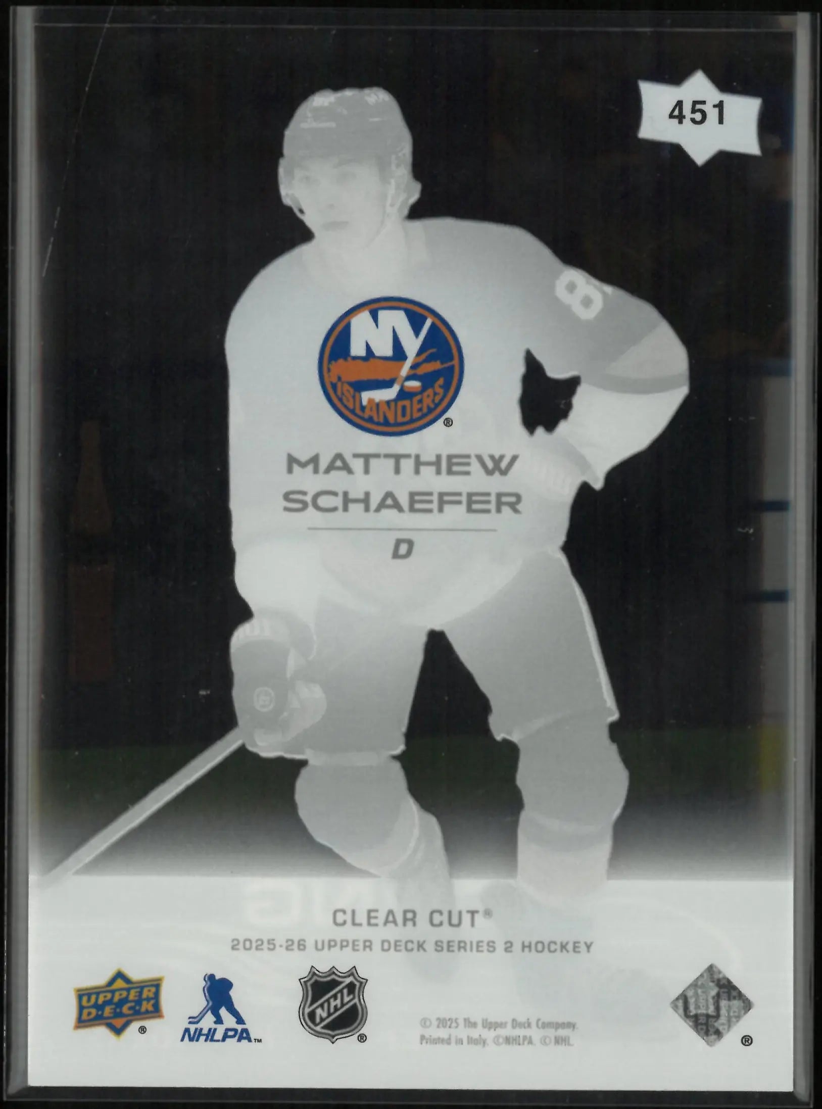 2025-26 Upper Deck Series 2 Clear Cut Young Guns Rookie Matthew Schaefer RC 