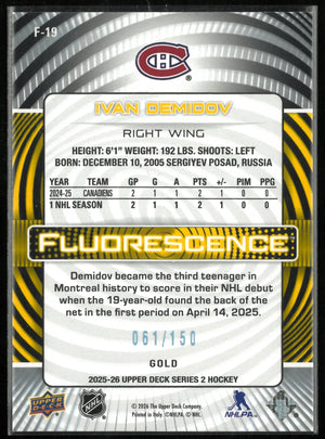 2025-26 Upper Deck Series 2 Fluorescence Ivan Demidov Gold /150 