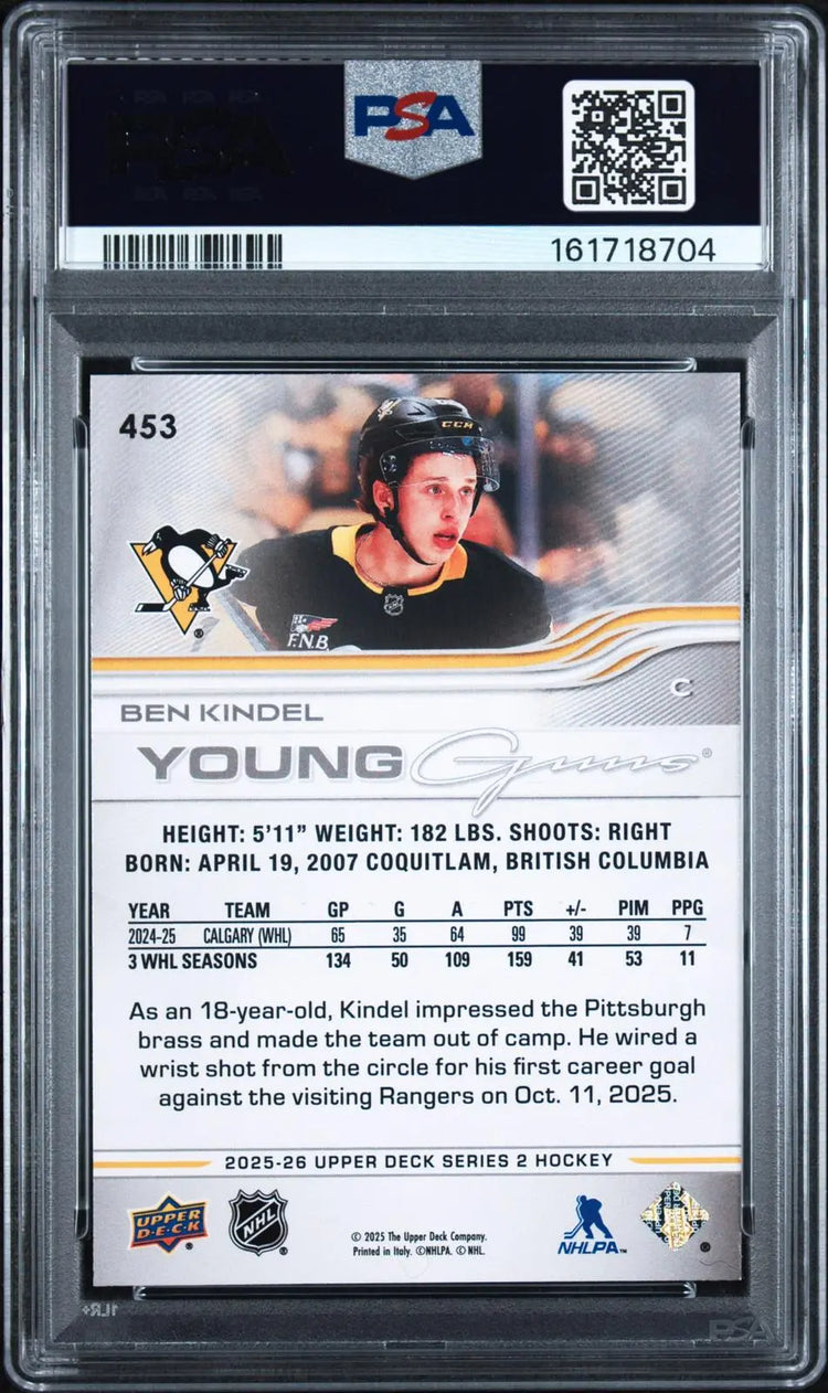 2025-26 Upper Deck Series 2 Hockey Rookie Young Guns Ben Kindel RC PSA 10 