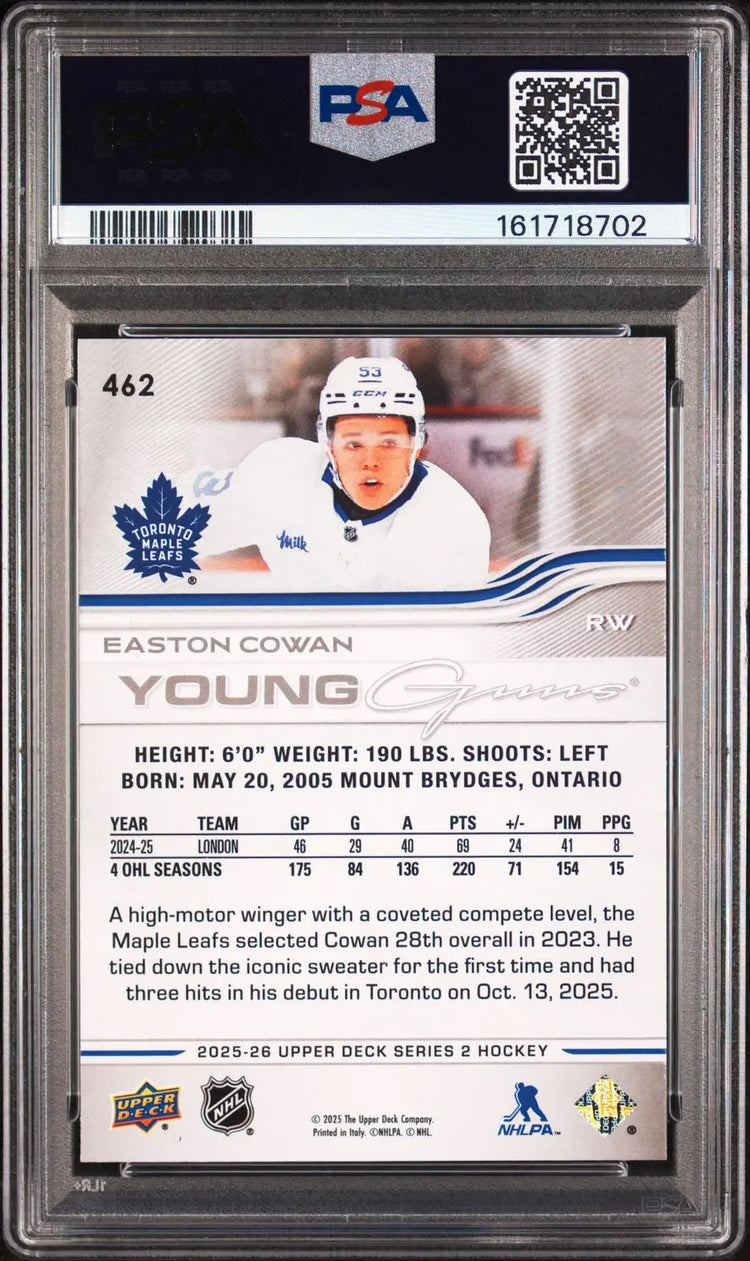 2025-26 Upper Deck Series 2 Hockey Rookie Young Guns Easton Cowan RC PSA 9 