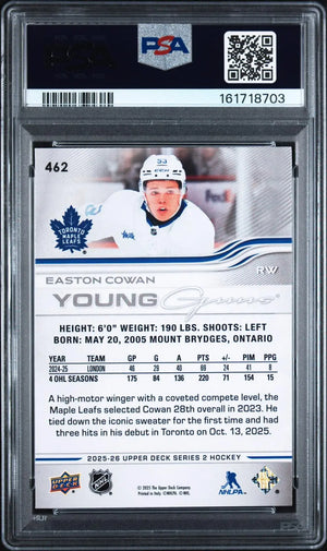 2025-26 Upper Deck Series 2 Hockey Rookie Young Guns Easton Cowan RC PSA 9 