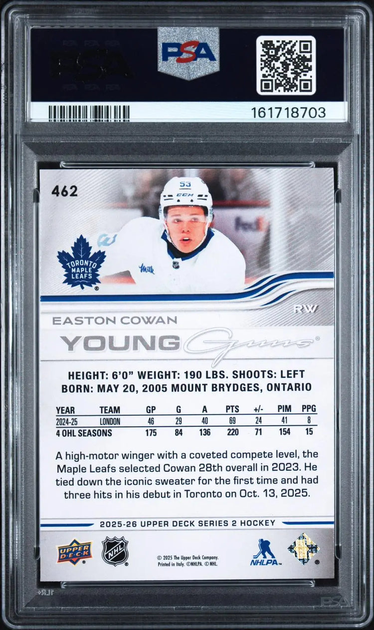 2025-26 Upper Deck Series 2 Hockey Rookie Young Guns Easton Cowan RC PSA 9 