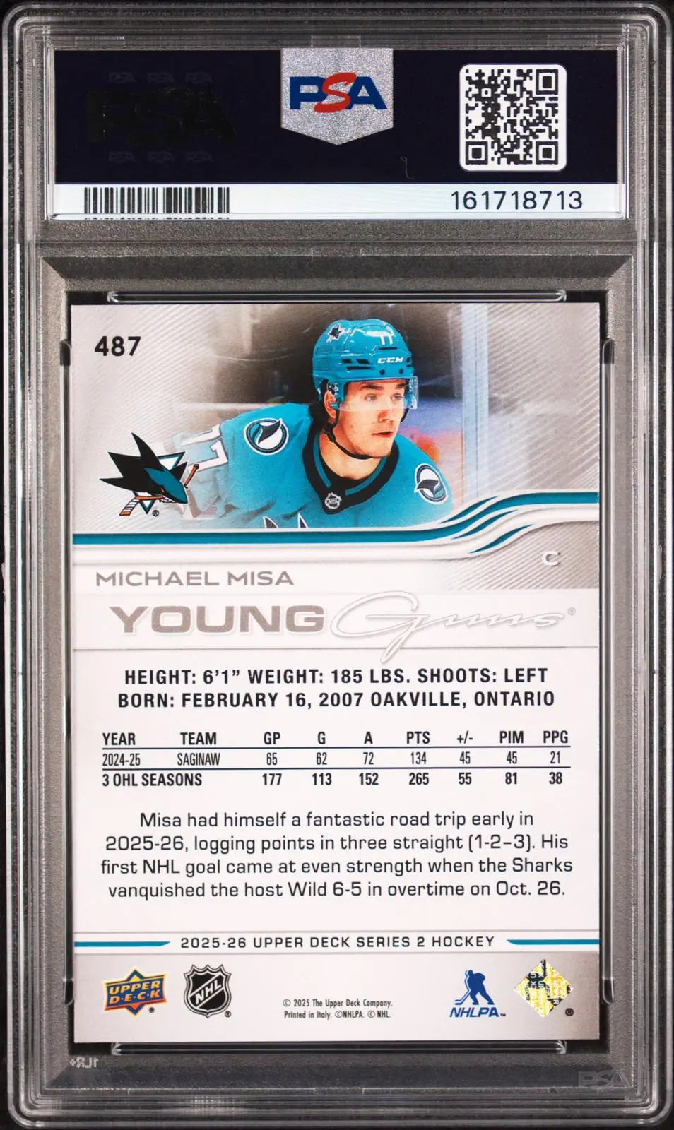 2025-26 Upper Deck Series 2 Hockey Rookie Young Guns Michael Misa RC PSA 9 