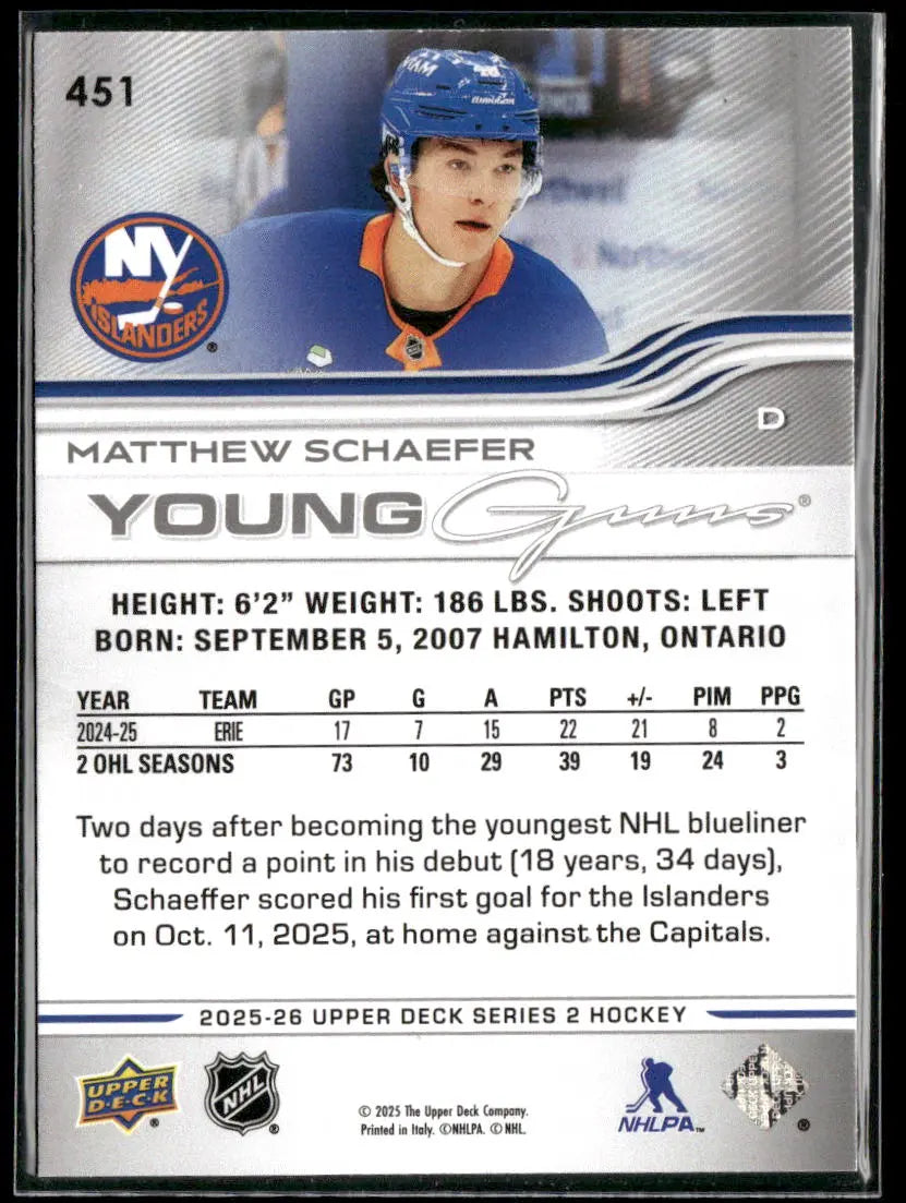 2025-26 Upper Deck Series 2 Hockey Young Guns Rookie Matthew Schaefer 