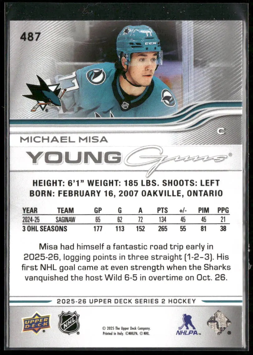 2025-26 Upper Deck Series 2 Hockey Young Guns Rookie Michael Misa 