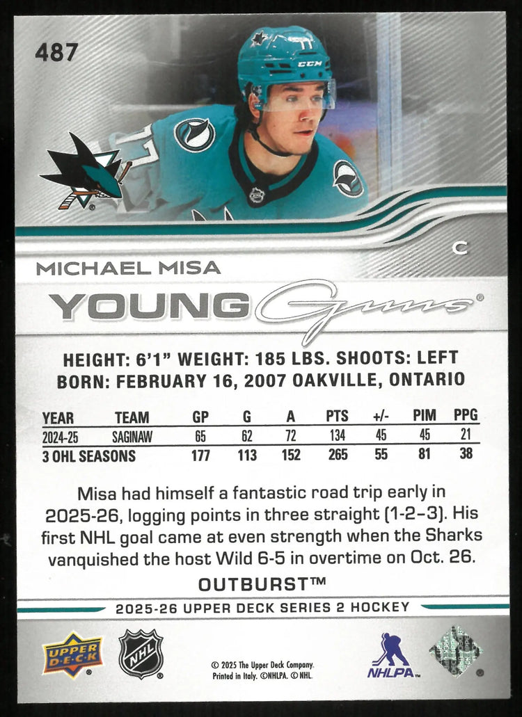 2025-26 Upper Deck Series 2 Michael Misa Young Guns RC Outburst 