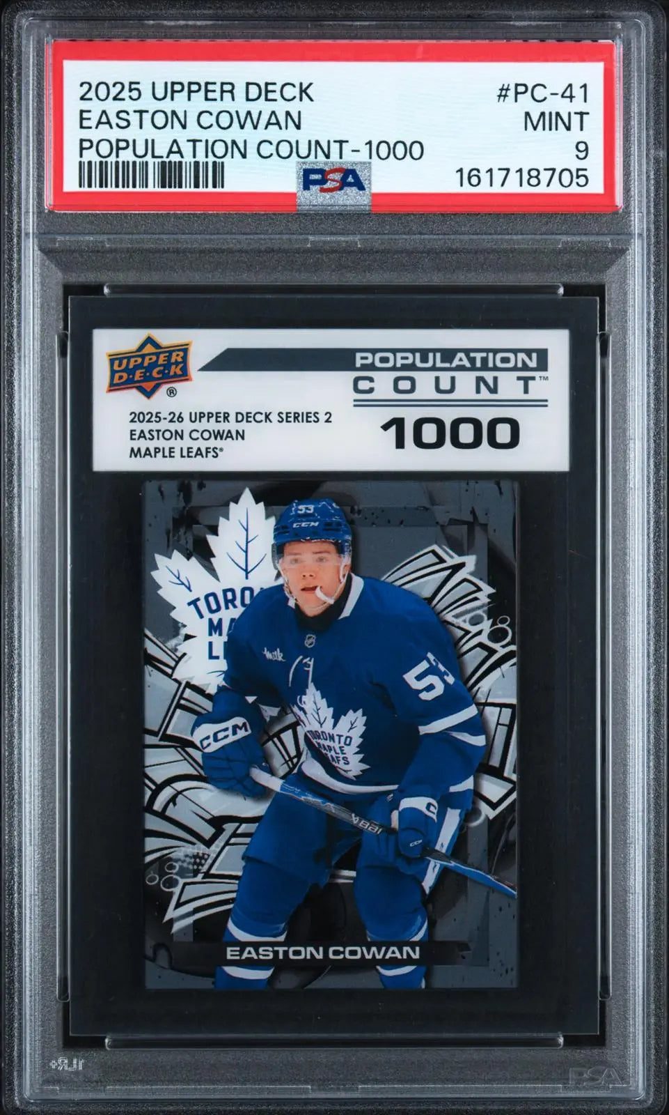 2025-26 Upper Deck Series 2 Population Count 1000 Rookie Easton Cowan RC PSA 9 