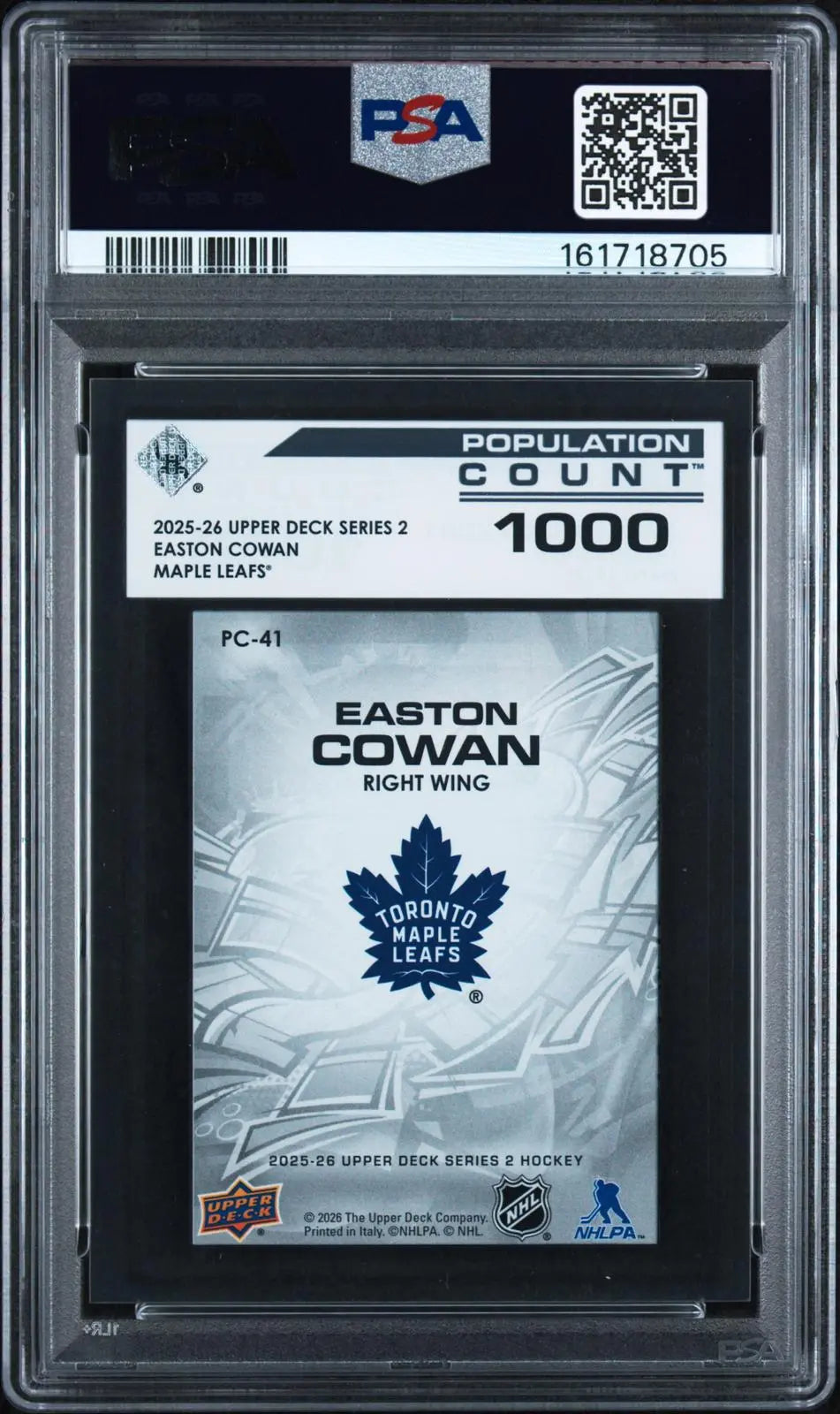 2025-26 Upper Deck Series 2 Population Count 1000 Rookie Easton Cowan RC PSA 9 