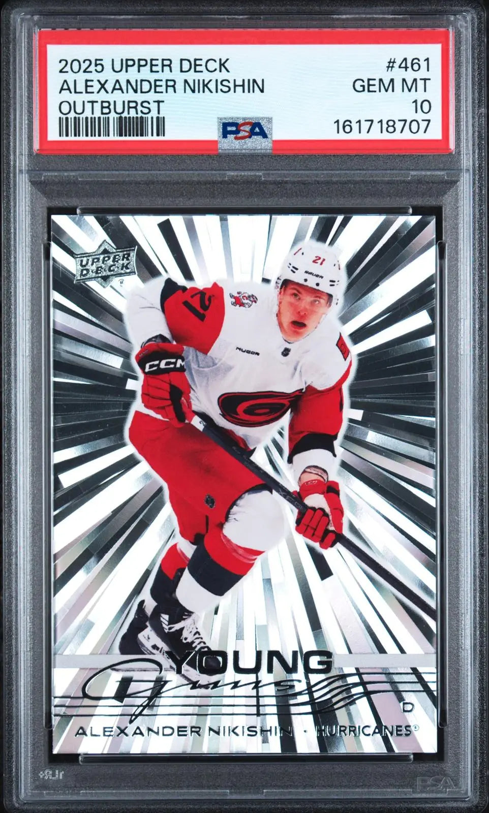 2025-26 Upper Deck Series 2 Rookie Young Guns Alexander Nikishin Outburst PSA 10 