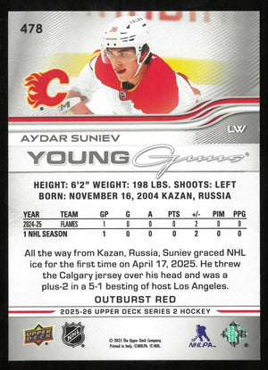 2025-26 Upper Deck Series 2 Rookie Young Guns Aydar Suniev Outburst Red RC 