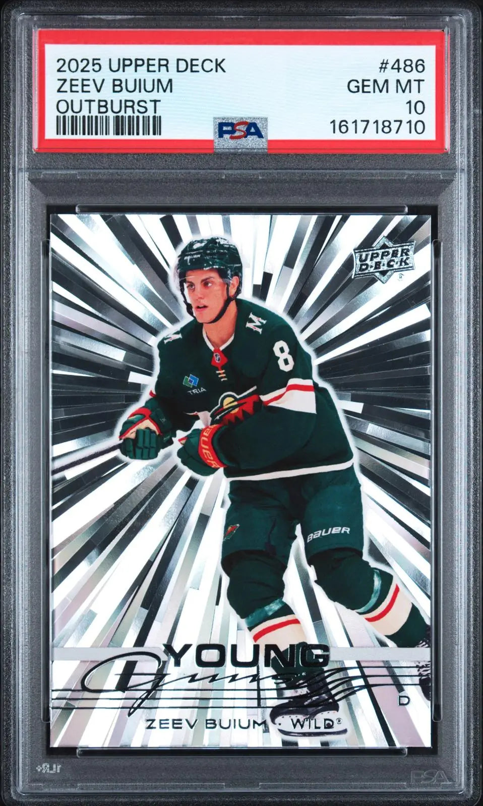 2025-26 Upper Deck Series 2 Rookie Young Guns Zeev Buium Outburst RC PSA 10 