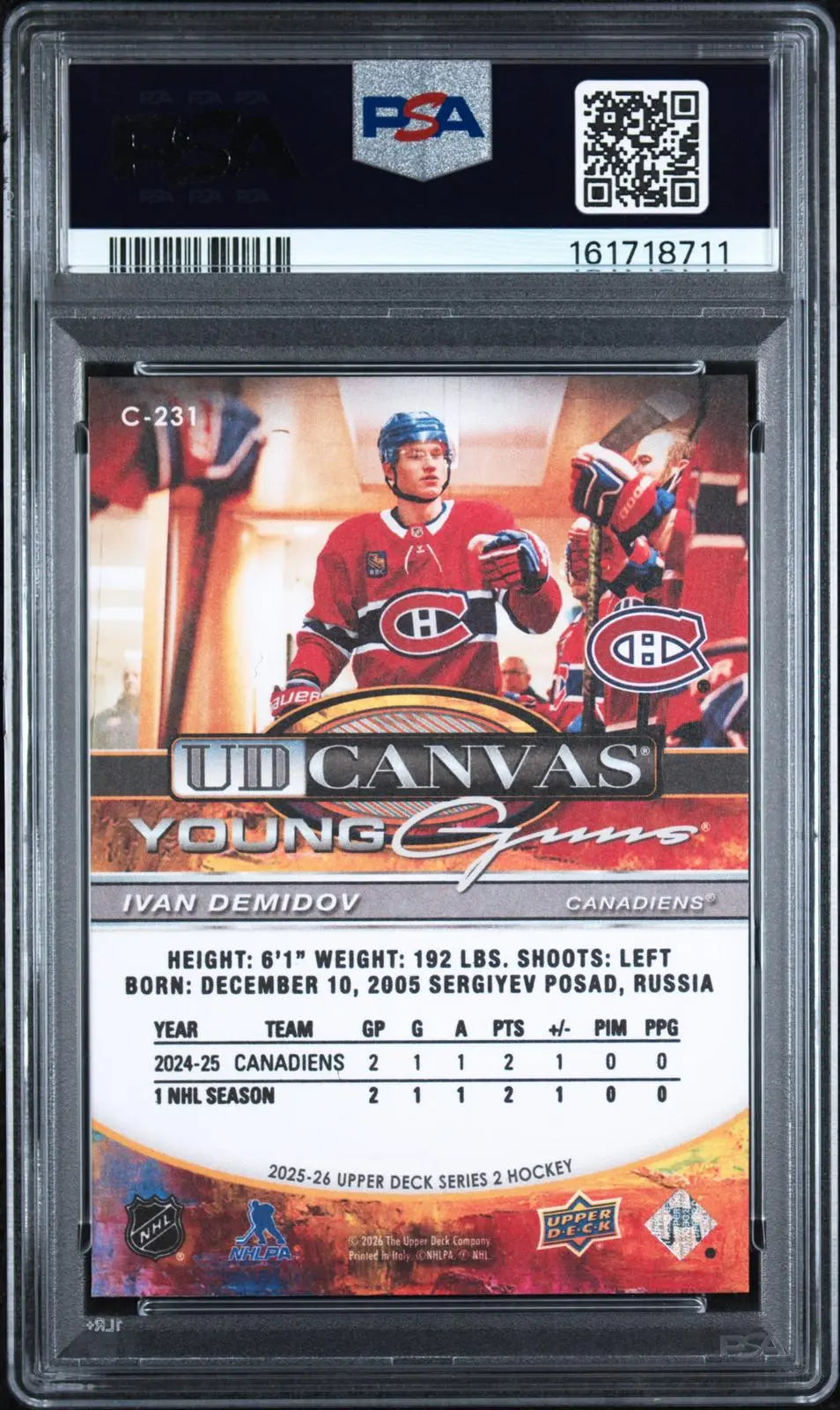 2025-26 Upper Deck Series 2 UD Canvas Rookie Young Guns Ivan Demidov RC PSA 10 