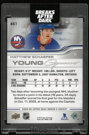 2025-26 Upper Deck Series 2 Young Guns Matthew Schaefer RC Rookie 