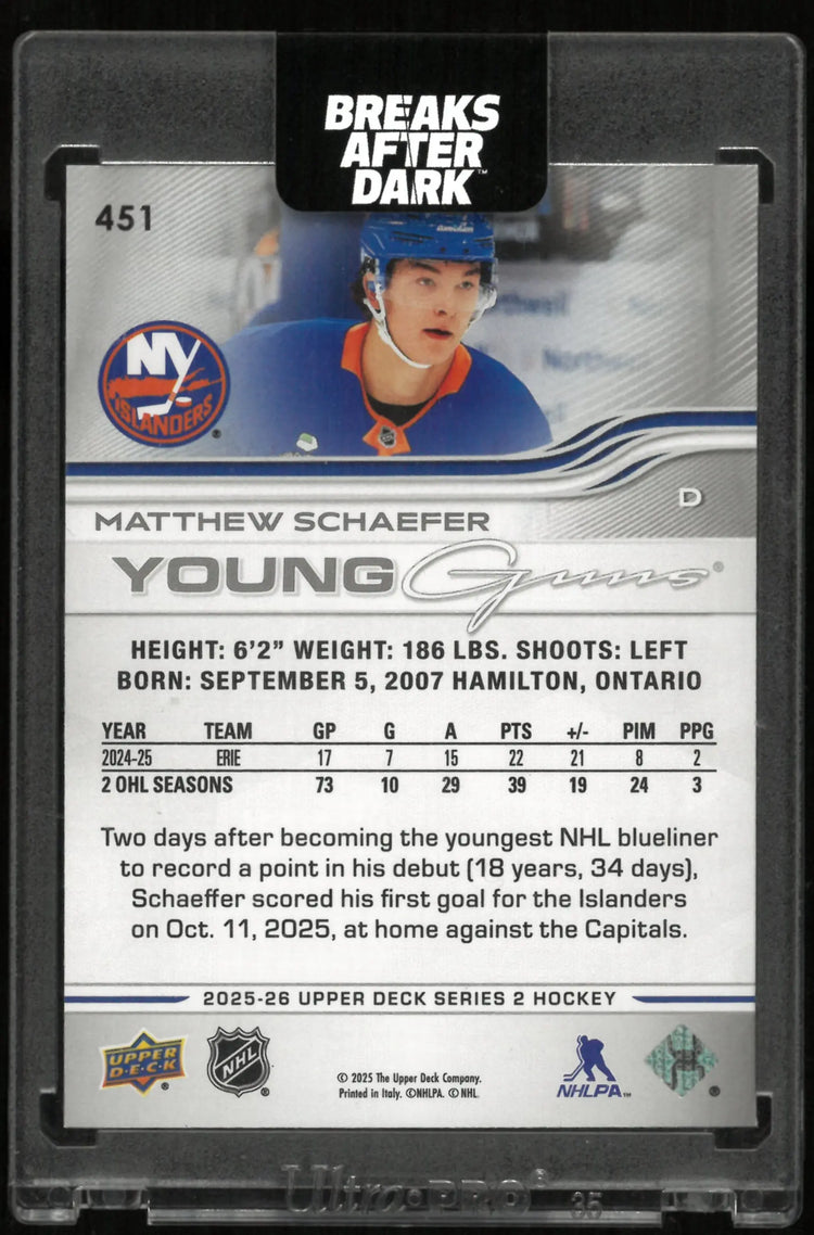 2025-26 Upper Deck Series 2 Young Guns Matthew Schaefer RC Rookie 