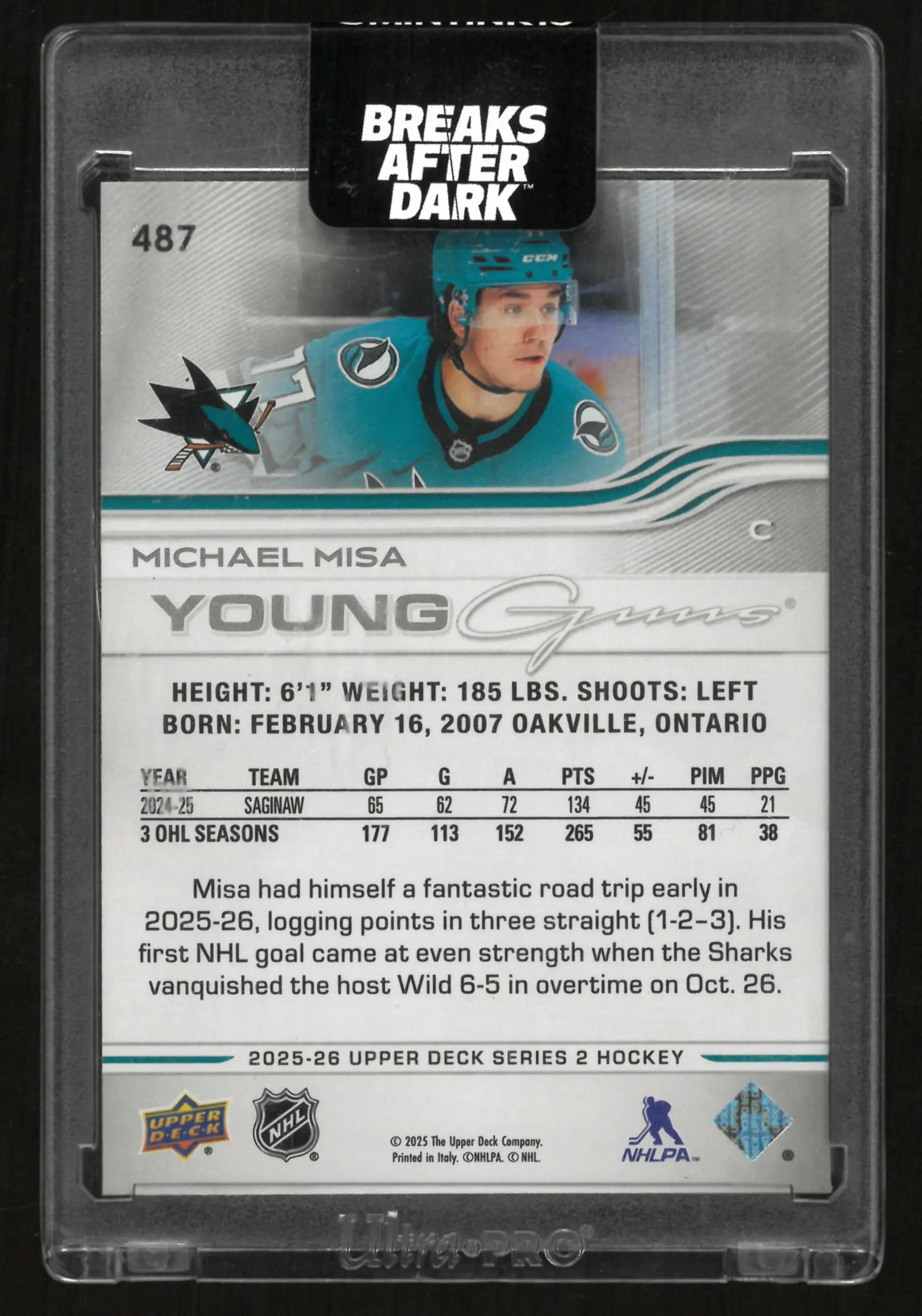 2025-26 Upper Deck Series 2 Young Guns Michael Misa Rookie RC 
