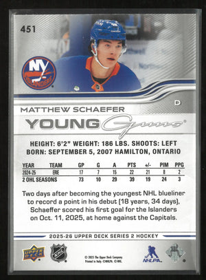 2025-26 Upper Deck Series 2 Young Guns RC Matthew Schaefer Rookie 