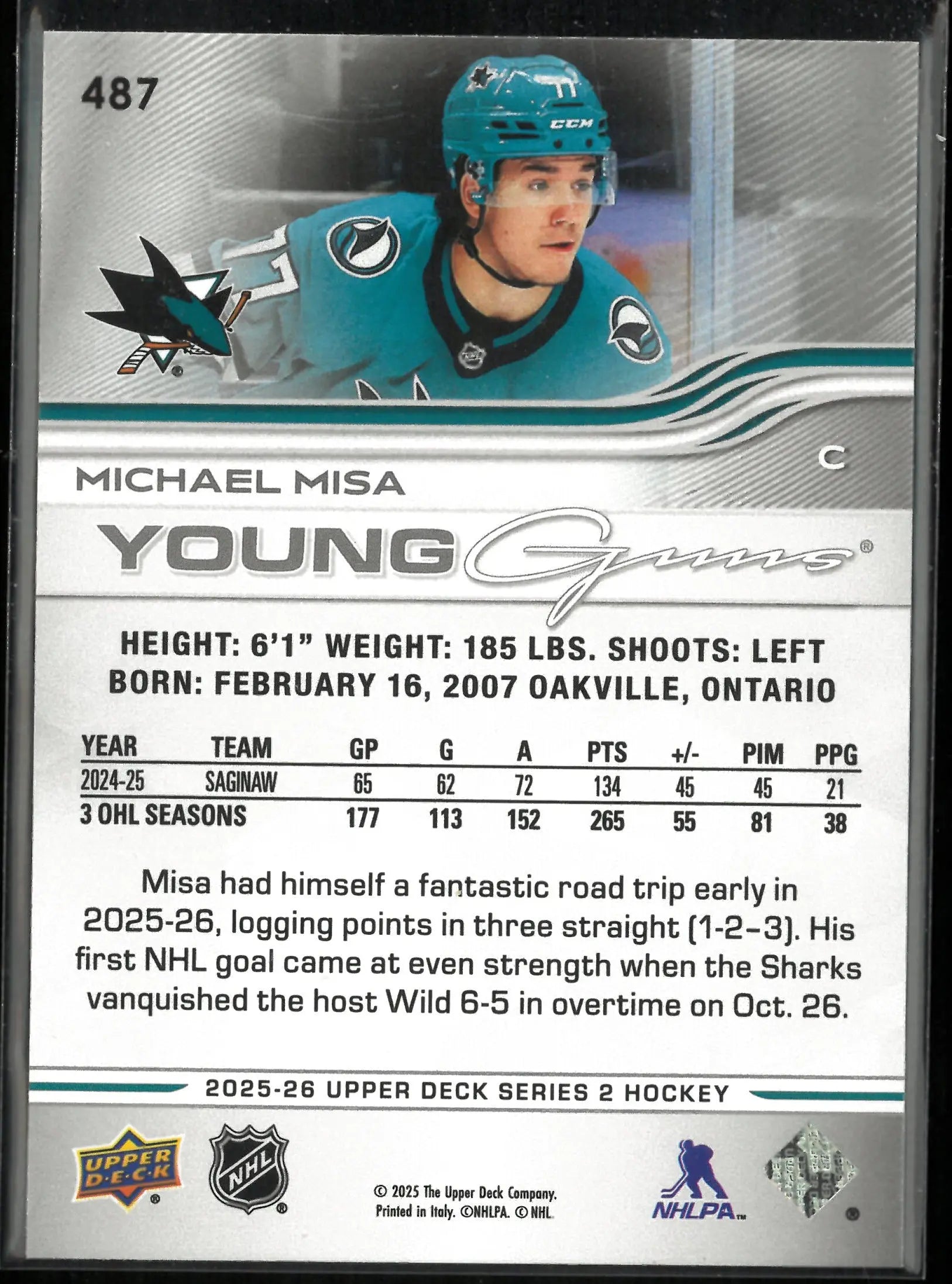 2025-26 Upper Deck Series 2 Young Guns Rookie Michael Misa RC 