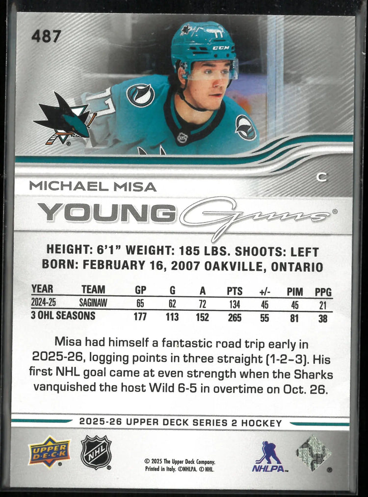 2025-26 Upper Deck Series 2 Young Guns Rookie Michael Misa RC 