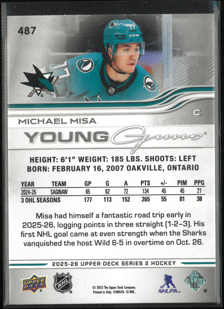 2025-26 Upper Deck Series 2 Young Guns Rookie Michael Misa RC 