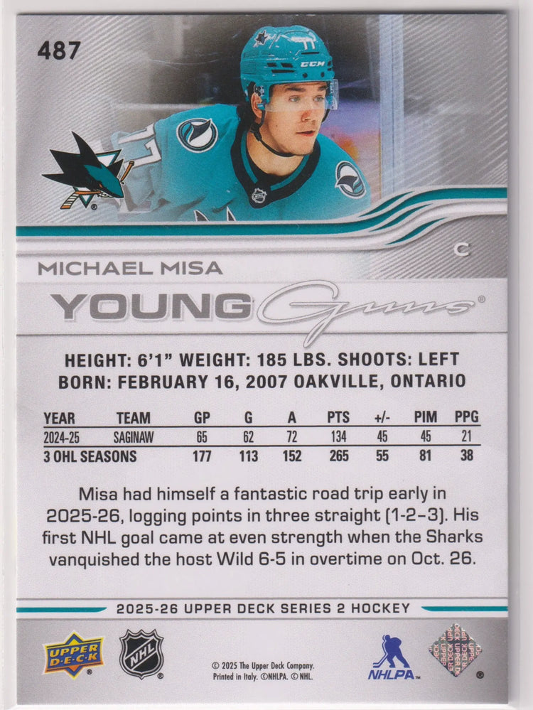 2025-26 Upper Deck Series 2 Young Guns Rookie Michael Misa RC 