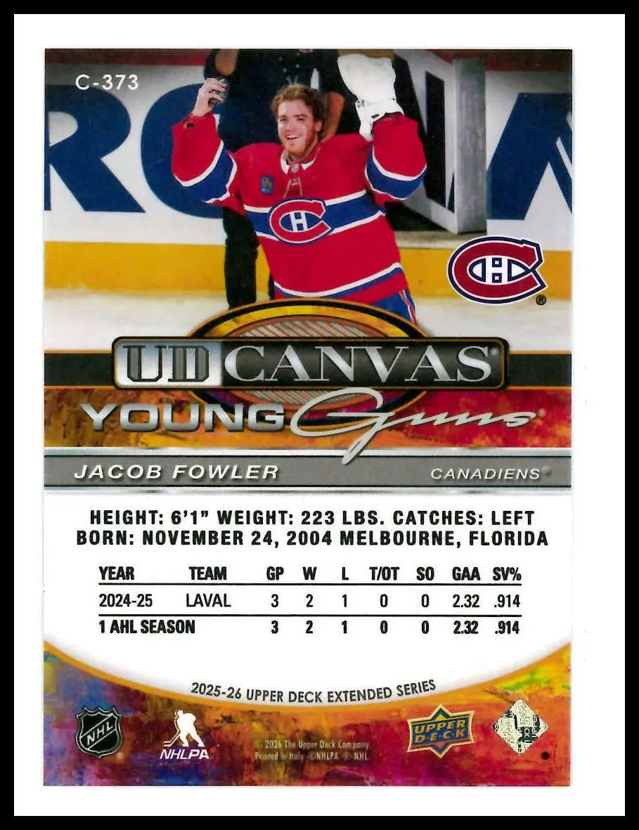 2025-26 Upper Deck UD Canvas Young Guns Rookie Jacob Fowler RC 