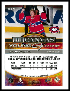 2025-26 Upper Deck UD Canvas Young Guns Rookie Jacob Fowler RC 