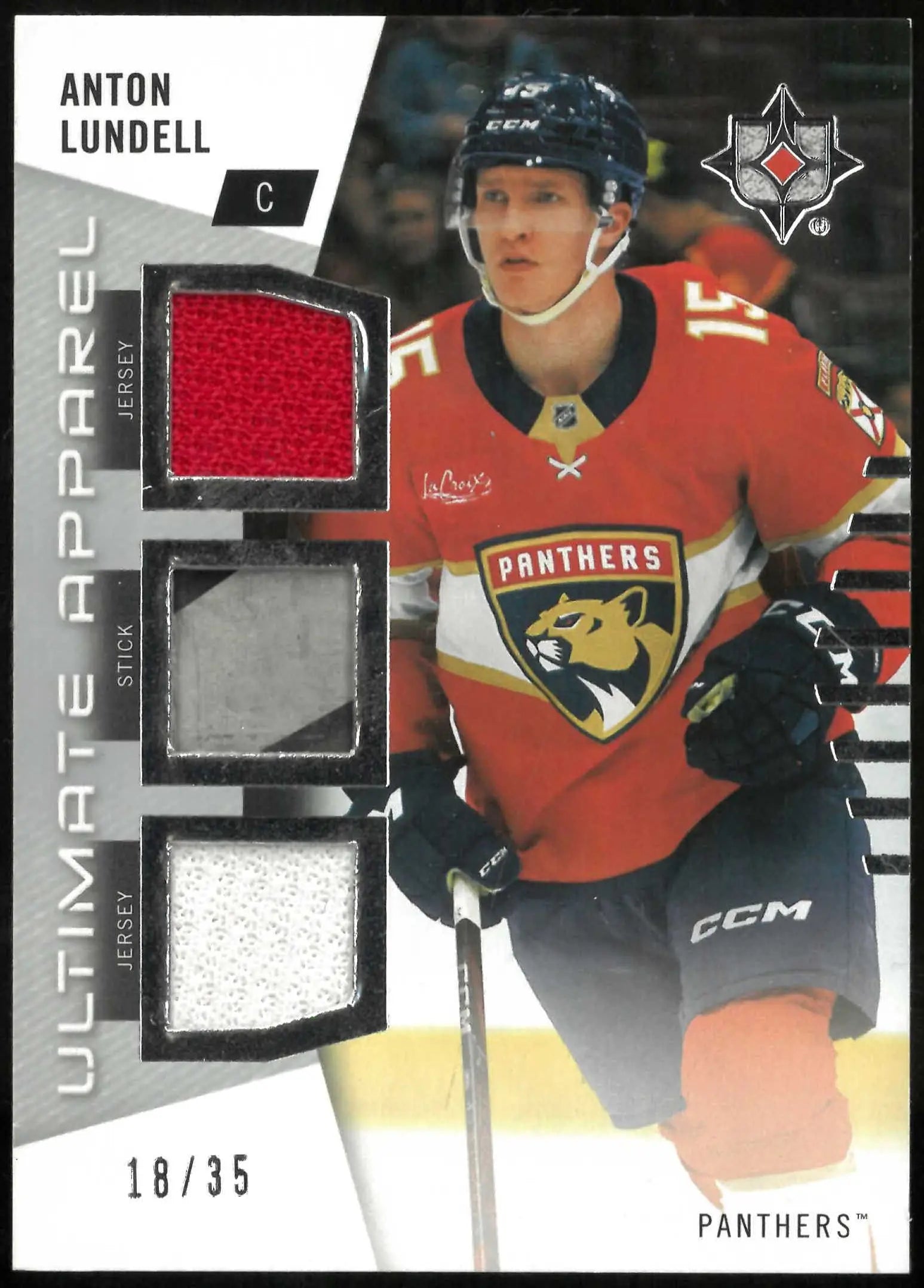 2025-26 Upper Deck Ultimate Collection Anton Lundell Ultimate Apparel #/35 