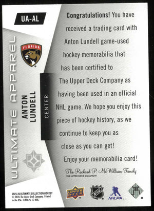 2025-26 Upper Deck Ultimate Collection Anton Lundell Ultimate Apparel #/35 