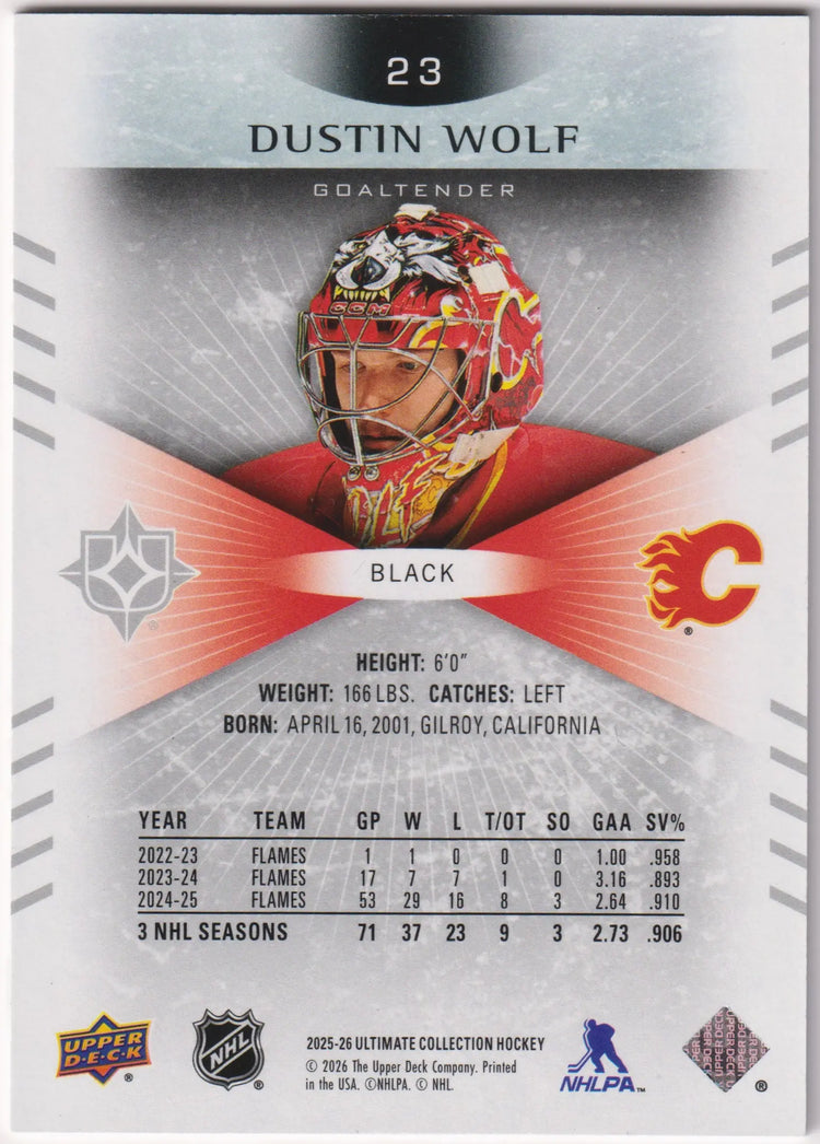 2025-26 Upper Deck Ultimate Collection Dustin Wolf Black 1 of 1 