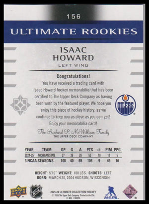 2025-26 Upper Deck Ultimate Collection Isaac Howard Ultimate Rookies Patch #/50 