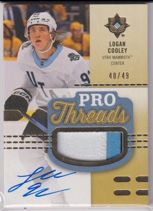 2025-26 Upper Deck Ultimate Pro Threads Patch Autograph Logan Cooley Auto /49 