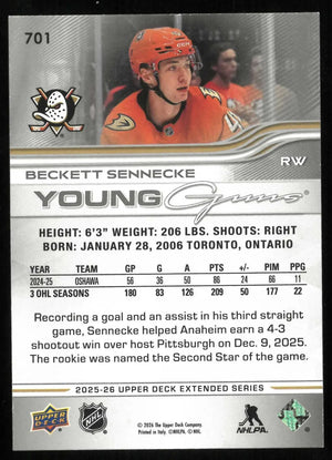 2025-26 Upper Deck Young Guns Rookie Beckett Sennecke UD Exclusives /100 