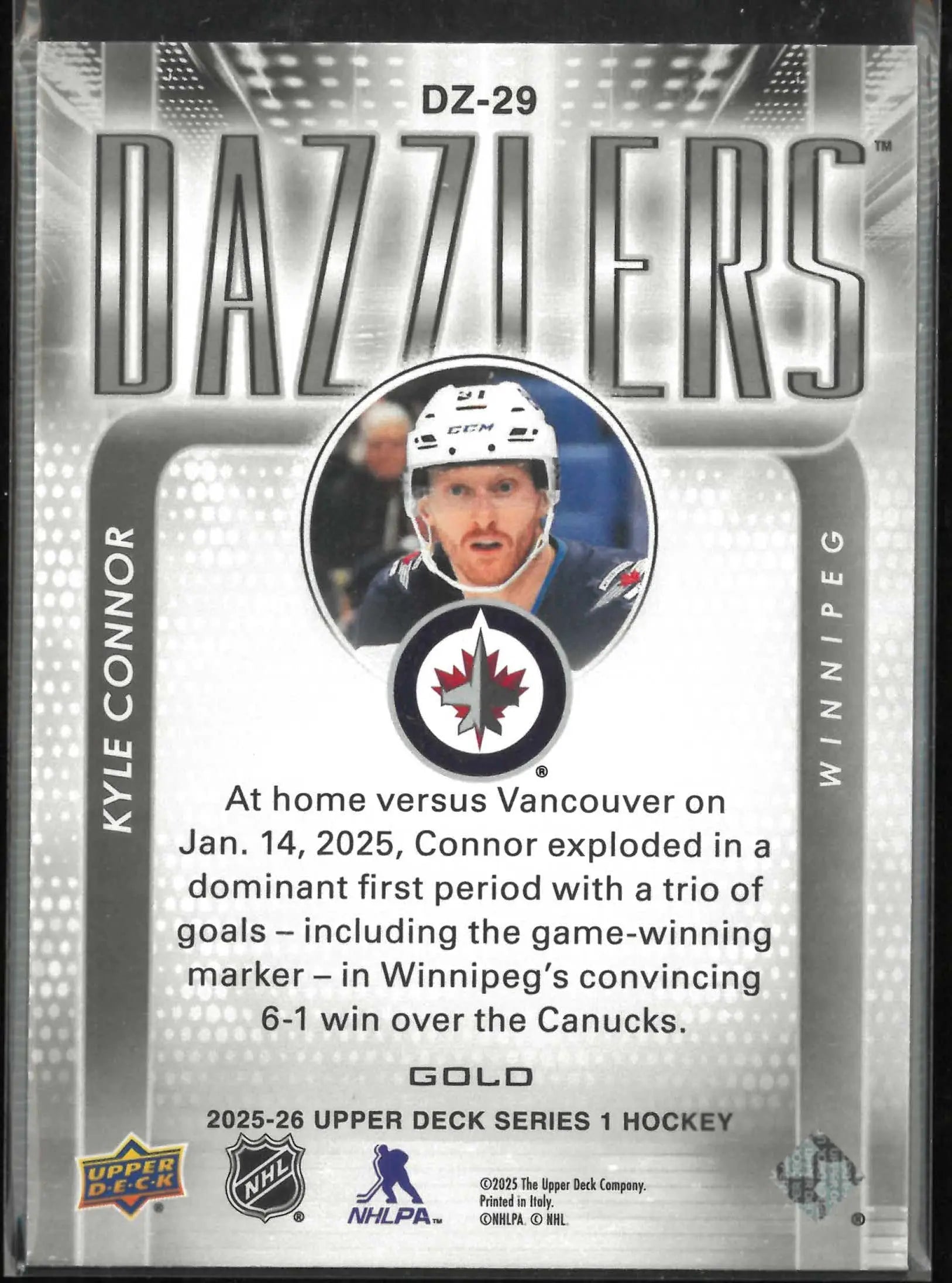 2025-26 Upper Deck #DZ-29 Kyle Connor Dazzlers Gold 