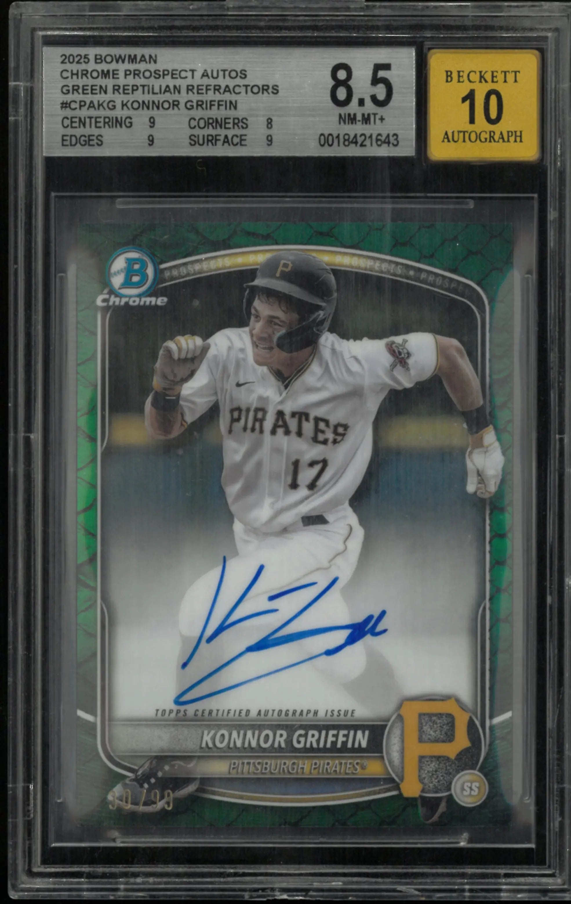 2025 Bowman Chrome Auto Green Reptilian Refractor Konnor Griffin RC BGS 8.5 /99 